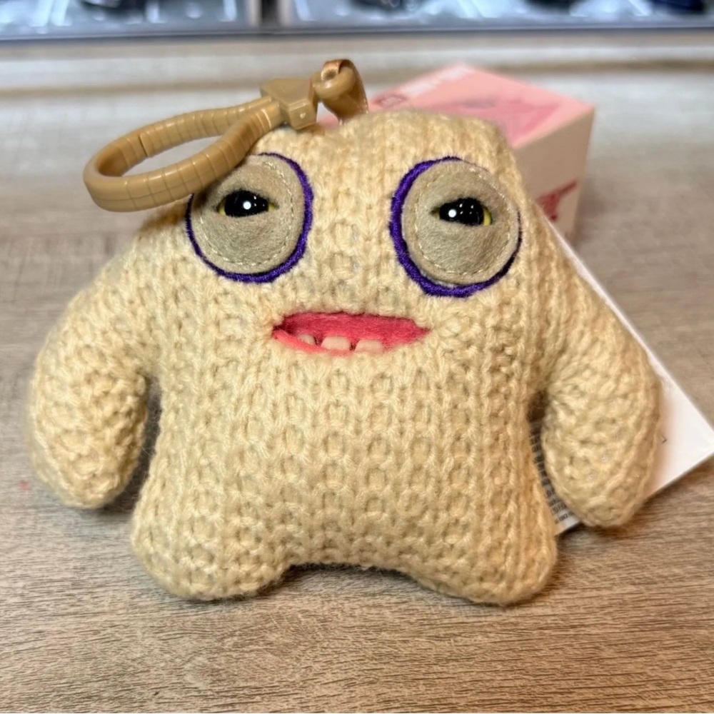 Fuggler Keyring “Mr. Needles” Plush Knit Monster Keychain - Cream Color